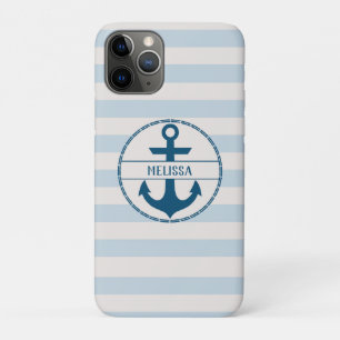 Funda Para iPhone 11 Pro Nautical Anchor Blue White Personalizado