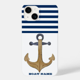Funda Para iPhone 14 De Case-Mate Nautical Boat Name,Vintage Anchor Nave Blue Stripe