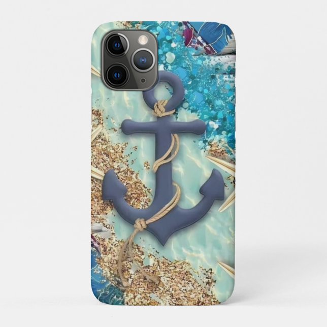 Funda De Case-Mate Para iPhone Nautical iPhone Case with Blue Anchor (Reverso)