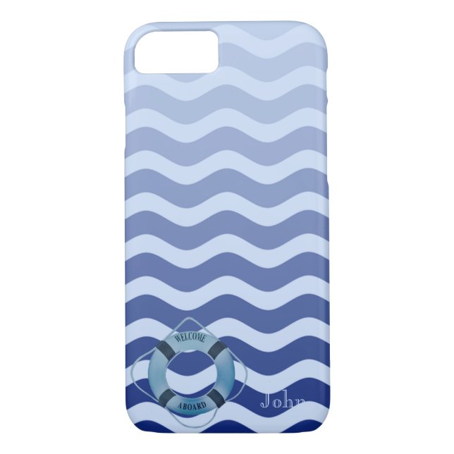 Funda De Case-Mate Para iPhone Nautical Sailor Nave Blue Waves Stripe (Reverso)