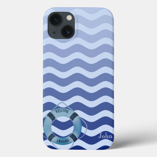 Funda De Case-Mate Para iPhone Nautical Sailor Nave Blue Waves Stripe (Reverso)