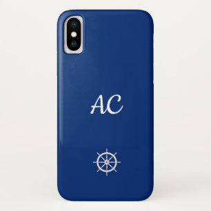 Funda Para iPhone X Náuticos Nautical Ships Wheel Blue+White (Personal