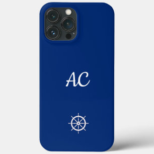 Funda Para iPhone 13 Pro Max Náuticos Nautical Ships Wheel Blue+White (Personal