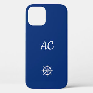 Funda Para iPhone 12 Náuticos Nautical Ships Wheel Blue+White (Personal