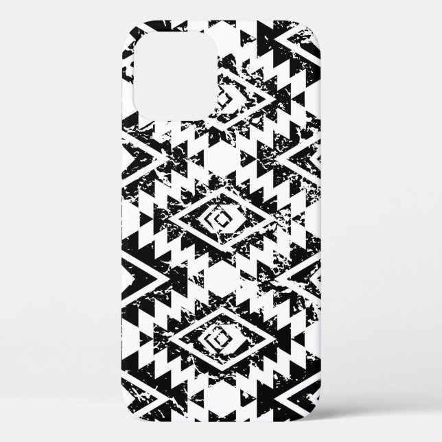 Funda De Case-Mate Para iPhone Navajo tribal: geométrico blanco negro. (Reverso )