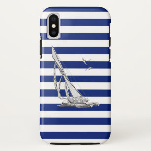 Funda Para iPhone XS Navegación cromada en franjas náuticas