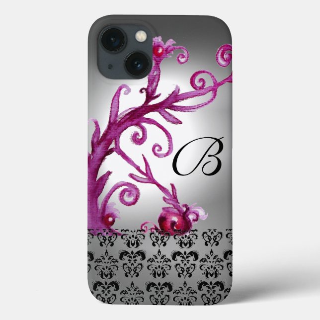 Funda De Case-Mate Para iPhone NAVES, BERRIES DAMASK MONOGRAM rosado, blanco negr (Reverso)