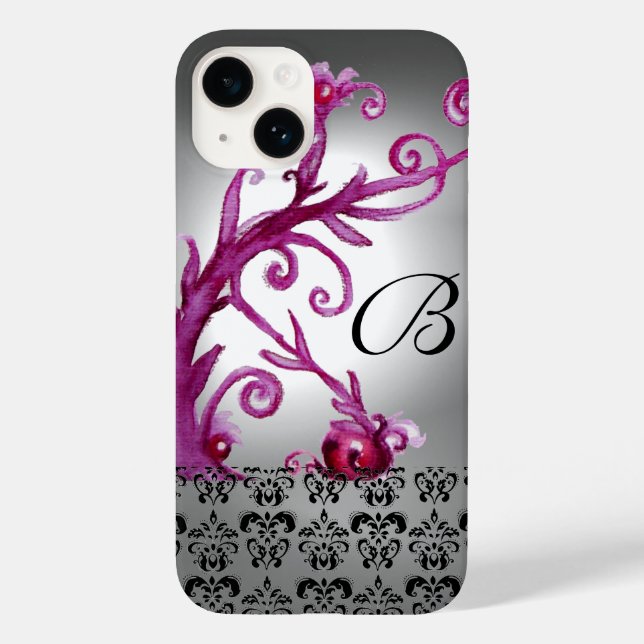 Funda De Case-Mate Para iPhone NAVES, BERRIES DAMASK MONOGRAM rosado, blanco negr (Reverso )