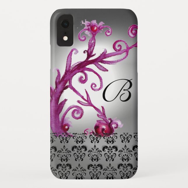 Funda De Case-Mate Para iPhone NAVES, BERRIES DAMASK MONOGRAM rosado, blanco negr (Reverso)
