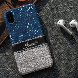 Funda Para iPhone 14 Pro Max De Case-Mate Navía plateada BLue Sparkle Glam Bling personaliza