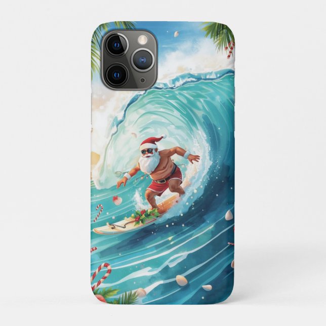 Funda De Case-Mate Para iPhone Navidad de Surfing Santa con Santa Surfer  (Reverso)