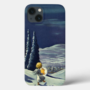 title_seo2 Navidad vintage, ángel de nieve caminando con una