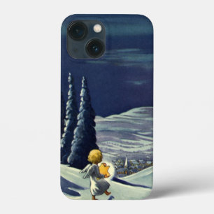 title_seo2 Navidad vintage, ángel de nieve caminando con una