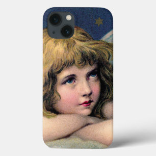 Funda Para iPhone 13 Navidad Vintage, Ángel Hermoso con Estrellas Dorad