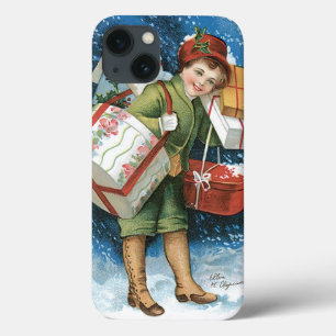 title_seo2 Navidad vintage, Chica con regalos en nieve de inv
