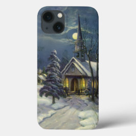 Funda Para iPhone 13 Navidad vintage, Iglesia de Invierno en Nieve con
