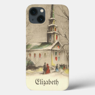title_seo2 Navidad Vintage, Iglesia en paisaje invernal nevad