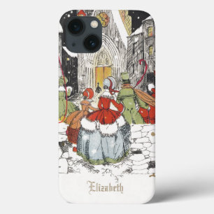 Funda Para iPhone 13 Navidad vintage, pueblo victoriano en la iglesia