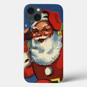 Funda Para iPhone 13 Navidad Vintage, Santa Claus bajando por la chimen