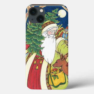 Funda Para iPhone 13 Navidad Vintage, Santa Claus Ciervo en el Bosque