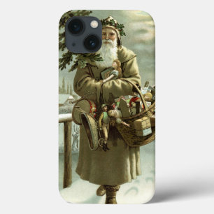 Funda Para iPhone 13 Navidad vintage, Santa Claus victoriano con juguet