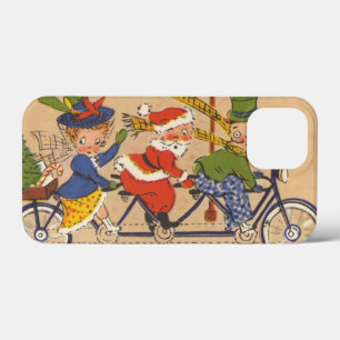 Funda Para iPhone 13 Mini Navidad vintage, Santa Claus victoriano en bicicle
