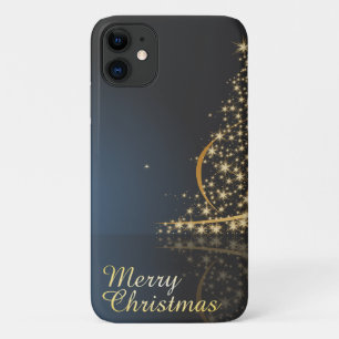 Funda Para iPhone 11 Navidades azules Tema con árbol de Navidad dorado