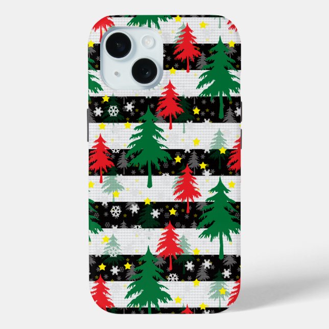 Funda De Case-Mate Para iPhone Navidades blancos negros rayas de nieve árboles ve (Reverso )