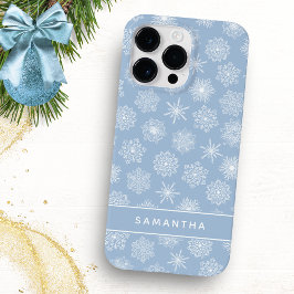 Funda Para iPhone 14 Pro Max De Case-Mate Navidades Blue Monogrammed Eleged Snowflakes