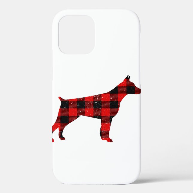 Funda De Case-Mate Para iPhone Navidades Buffalo Plaid Doberman (Reverso )
