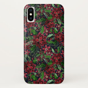 Funda Para iPhone X Navidades Burgundy Poinsettia Flores acuáticas