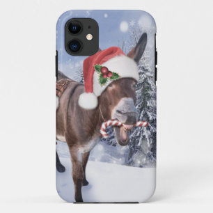 Funda Para iPhone 11 Navidades burro con gorra rojo gracioso
