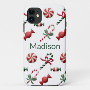 Funda Para iPhone 11 Navidades Candy Cane Green Nombre personalizado