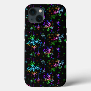 Funda Para iPhone 13 Navidades cayendo varios colores de neón copos de 