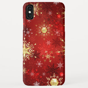 Funda Para iPhone XS Max Navidades Copos de nieve dorados con fondo rojo