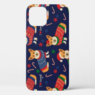 Funda Para iPhone 12 Navidades Corgis: Ilustracion festivo vintage.