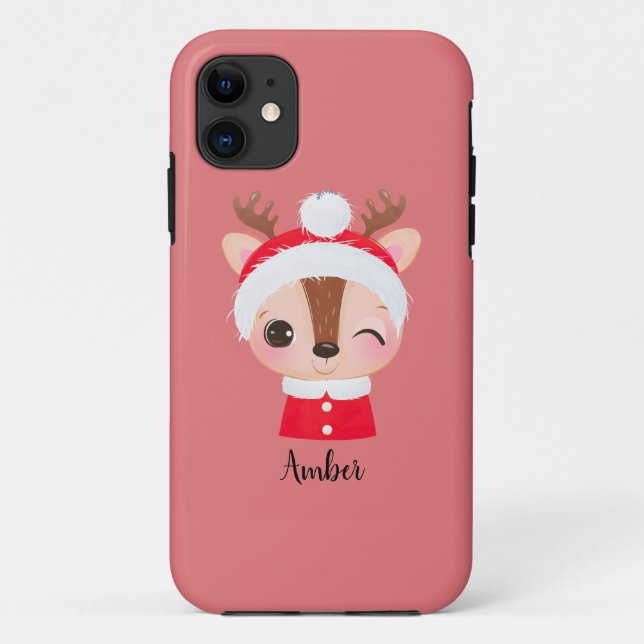 Funda De Case-Mate Para iPhone Navidades cortos Santa Reindeer Head (Reverso)