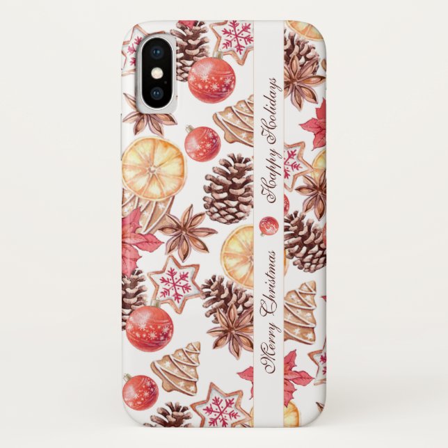 Funda De Case-Mate Para iPhone Navidades de acuarela Elementos Patrón sin inconve (Reverso)