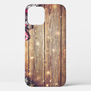 Funda Para iPhone 12 Navidades De Árboles Fir: Decoración De Madera Osc