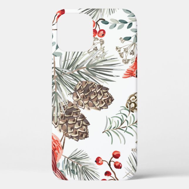 Funda De Case-Mate Para iPhone Navidades de aves cardinales Patrón de cosecha (Reverso )
