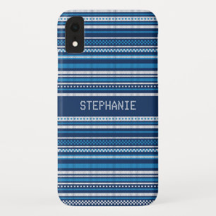 Funda Para iPhone XR Navidades de banda blanca azul Sweater Personaliza
