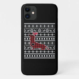 Funda Para iPhone 11 Navidades de búfalos de la placa roja Dachshund