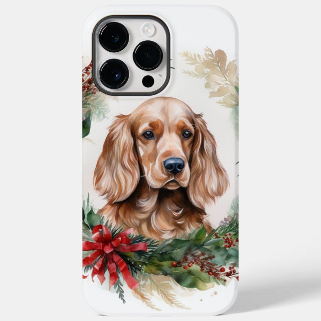 Funda De Case-Mate Para iPhone Navidades de Cocker Spaniel Wreath Festimes Pup (Reverso )