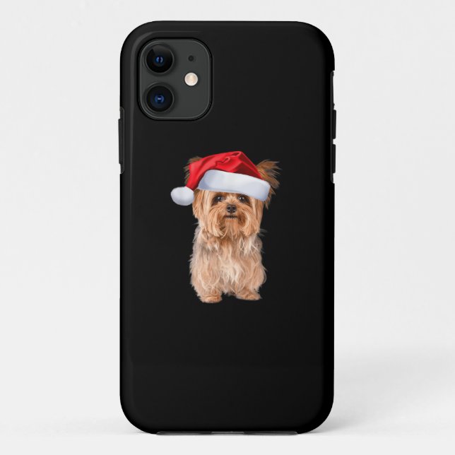 Funda De Case-Mate Para iPhone Navidades de Cute Yorkshire Terrier Santa Puppy (Reverso)