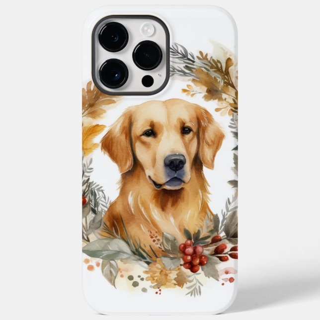 Funda De Case-Mate Para iPhone Navidades de Golden Retriever Wreath Festial Pup (Reverso )