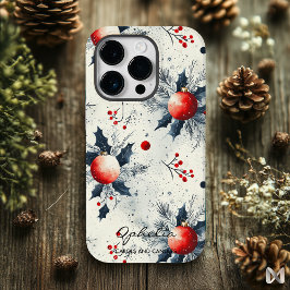 Funda Para iPhone 14 Pro De Case-Mate Navidades de Holly y Ornamentos Personalizados
