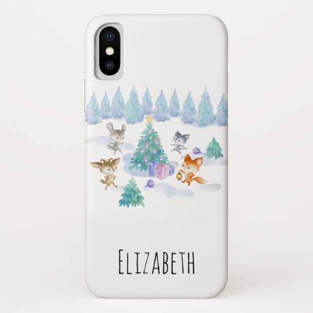 Funda De Case-Mate Para iPhone Navidades de los animales del bosque bailando acua (Reverso)