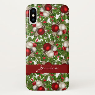 Funda Para iPhone X Navidades de los Ornamentos Blancos Rojos de Navid