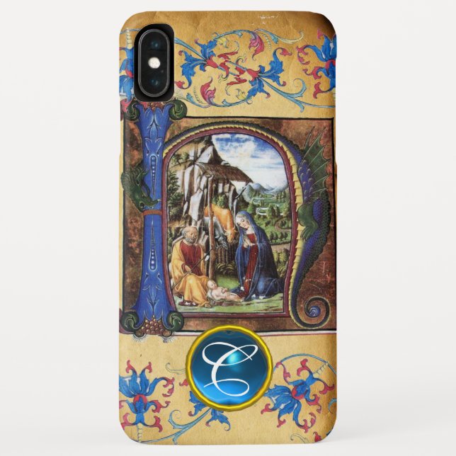 Funda De Case-Mate Para iPhone Navidades DE NATIVIDAD PARCHMENT BLUE GEM MONOGRAM (Reverso)