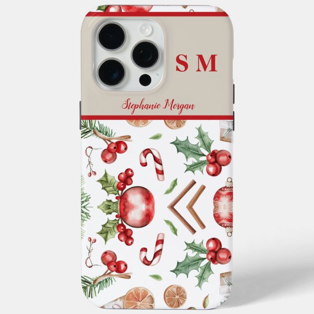Funda De Case-Mate Para iPhone Navidades de nombres de monograma personalizados (Reverso )